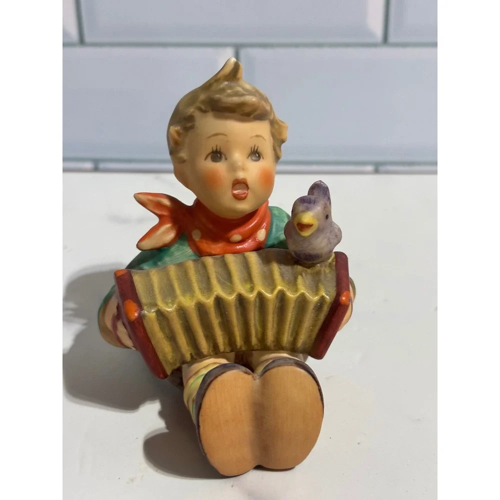 Goebel Hummel Lets Sing Figurine Boy with Accordion and Bird W Germany